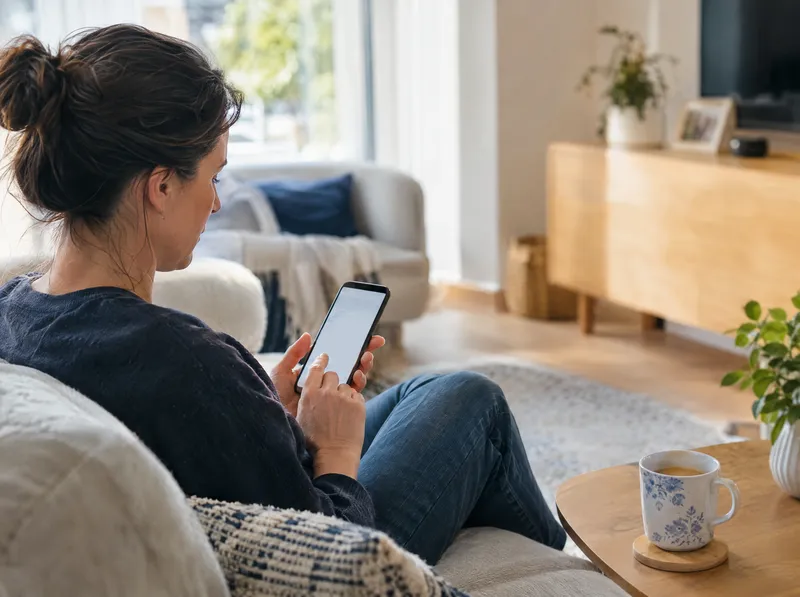 A parent completing a form on a phone at home